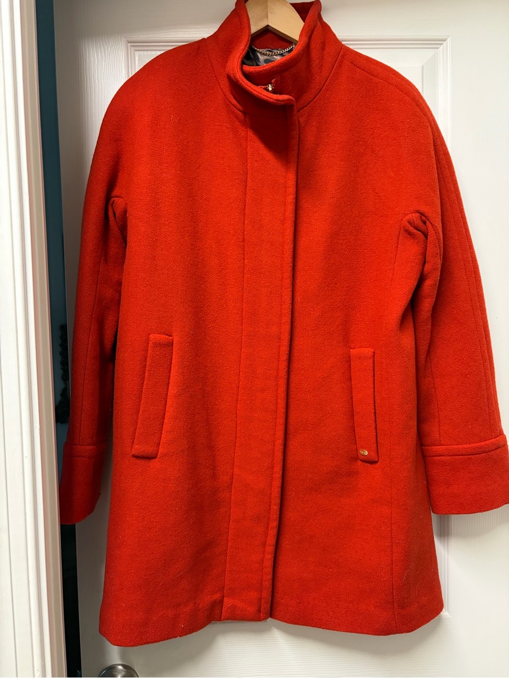 Ellen Tracy Vibrant Orange-Red Wool Pea Coat